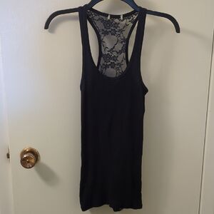 Elegant Navy Blue Lace Detail Tank Top